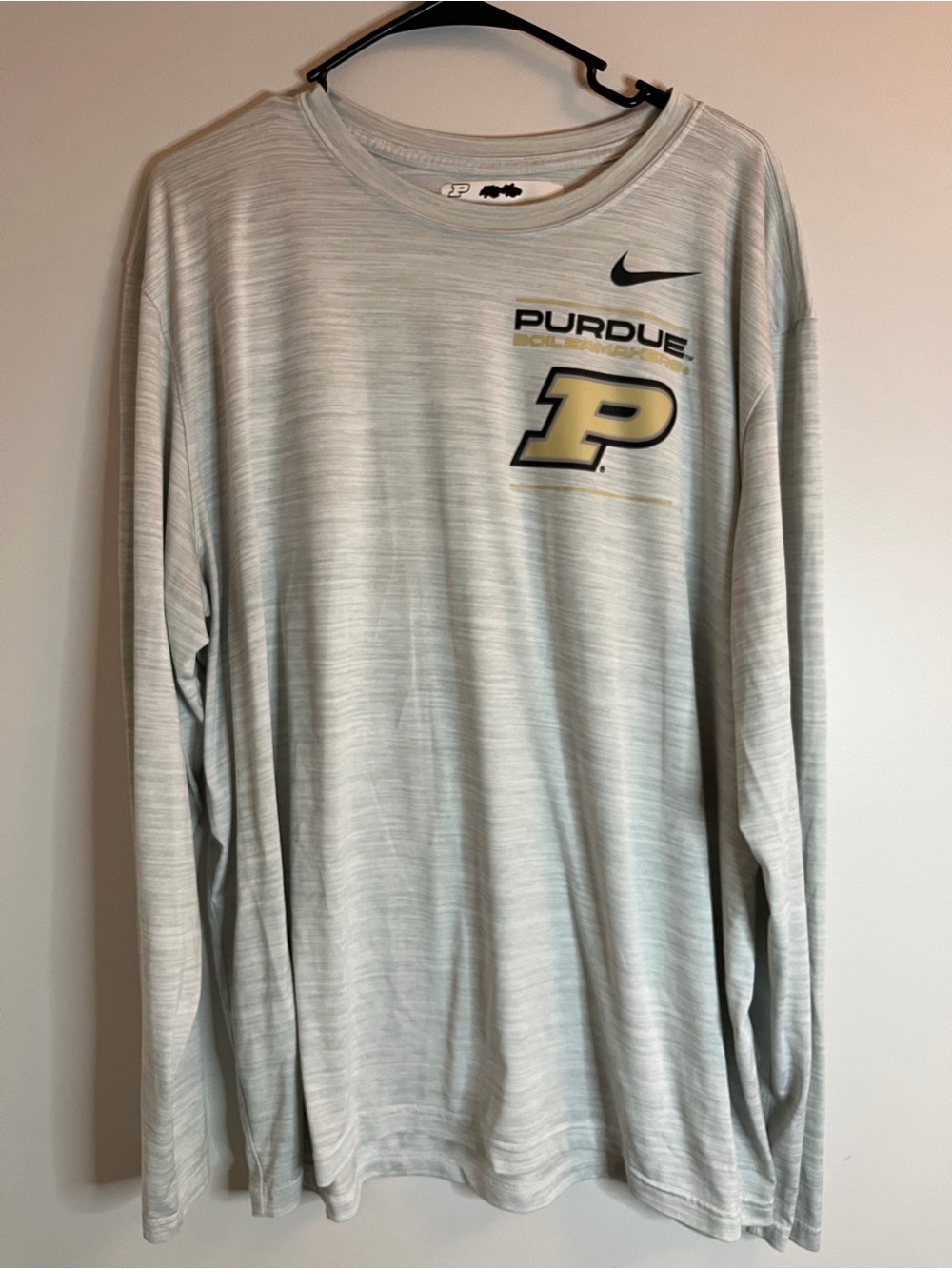 Nike Purdue Boilermakers Long Sleeve Dri-Fit T-Shirt Tee Light Gray Mens 2XL XXL